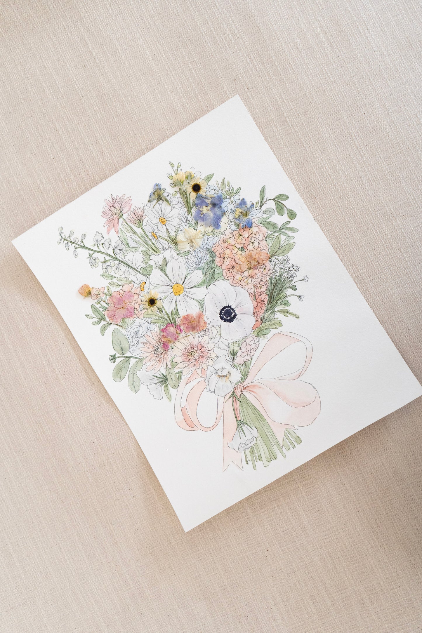Custom Watercolor Bouquet with Pressed Flowers