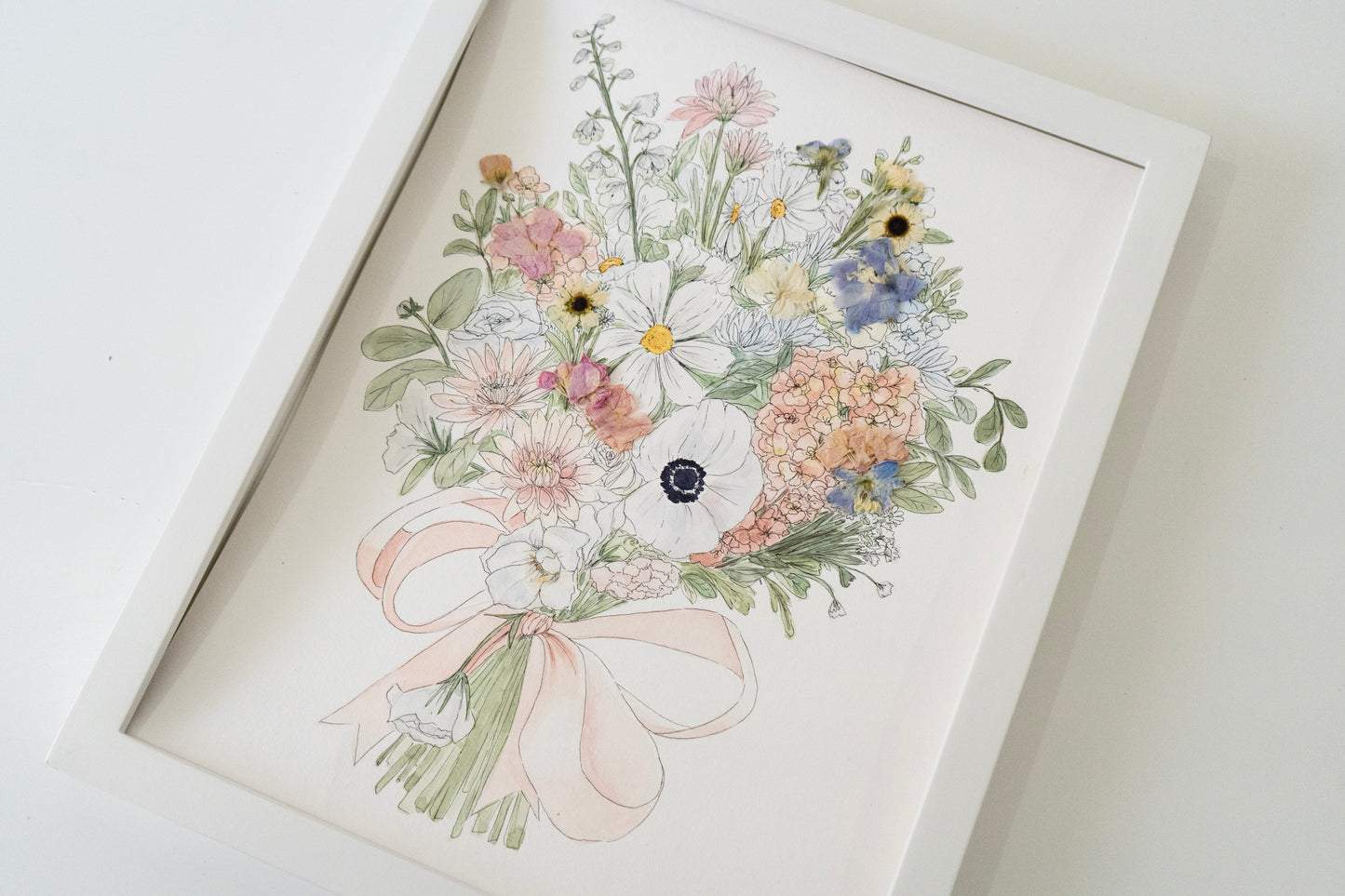 Custom Watercolor Bouquet with Pressed Flowers