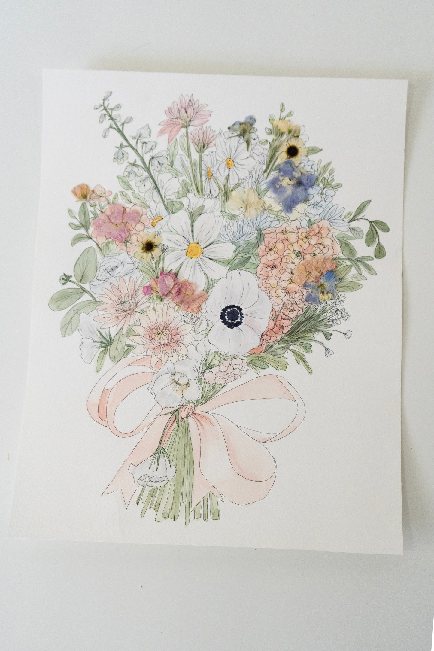 Custom Watercolor Bouquet with Pressed Flowers
