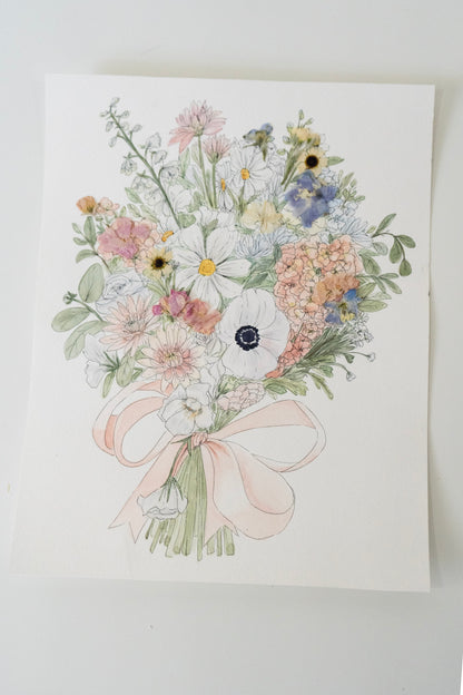 Custom Watercolor Bouquet with Pressed Flowers