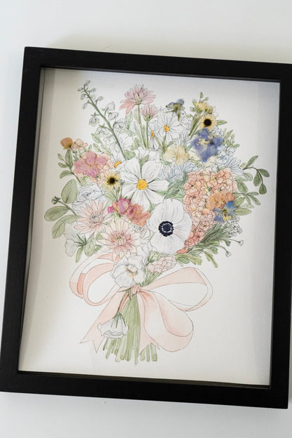 Custom Watercolor Bouquet with Pressed Flowers