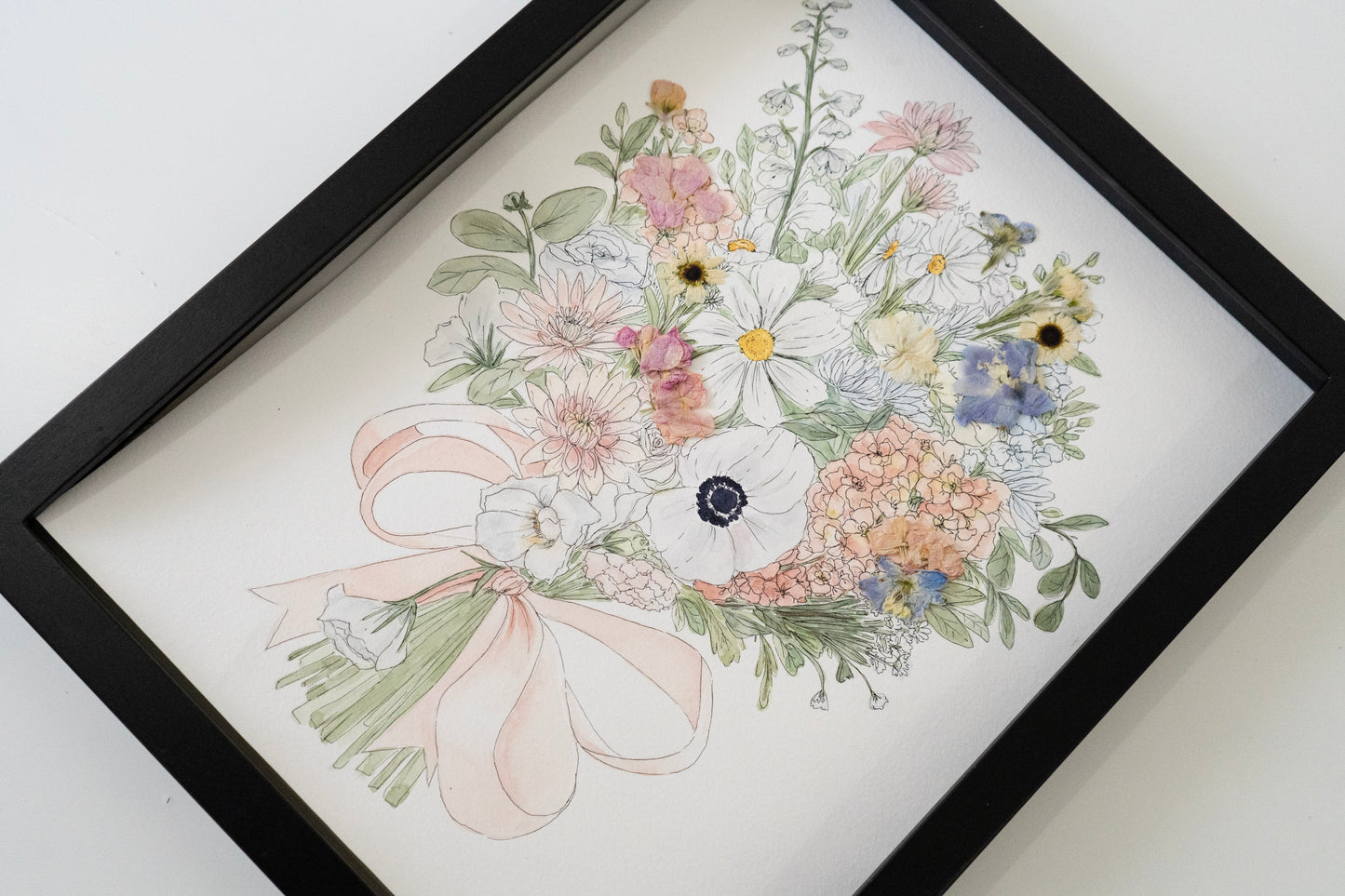 Custom Watercolor Bouquet with Pressed Flowers