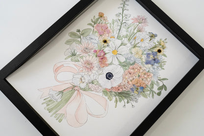 Custom Watercolor Bouquet with Pressed Flowers