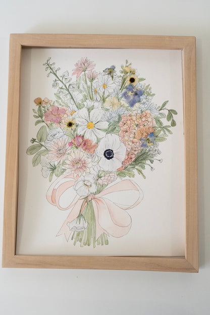 Custom Watercolor Bouquet with Pressed Flowers