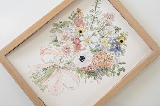 Custom Watercolor Bouquet with Pressed Flowers