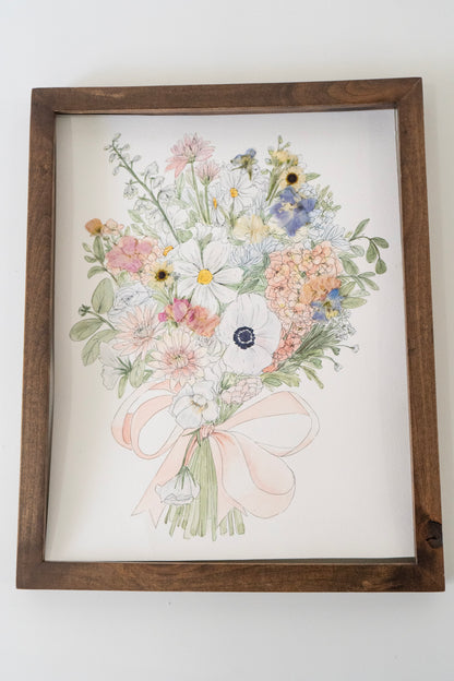 Custom Watercolor Bouquet with Pressed Flowers