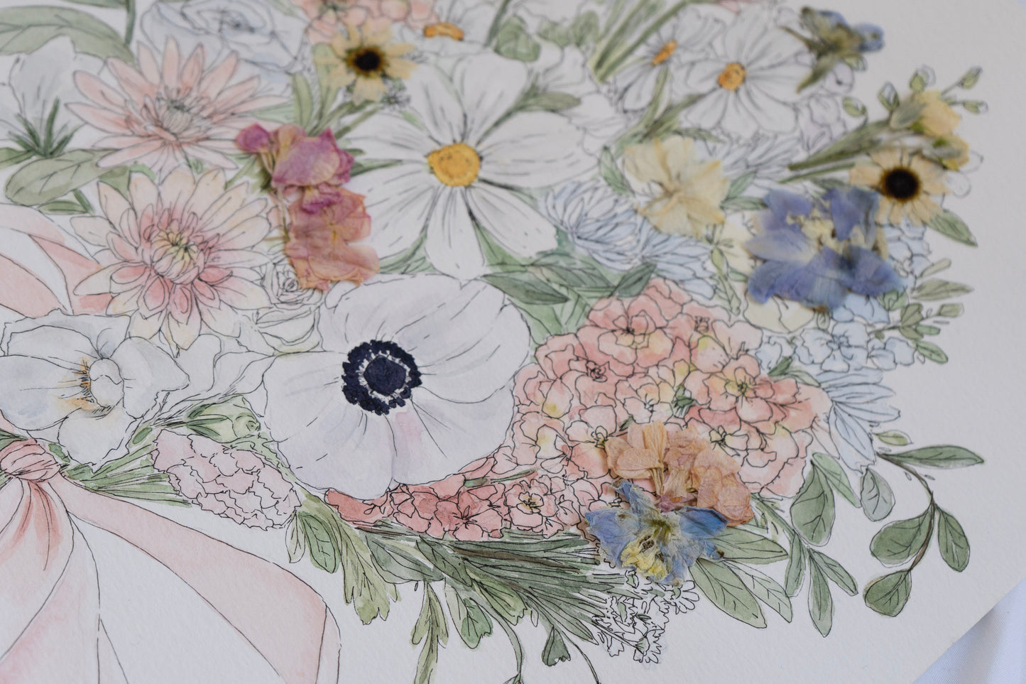 Custom Watercolor Bouquet with Pressed Flowers