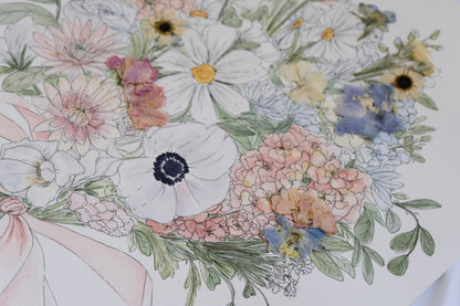 Custom Watercolor Bouquet with Pressed Flowers