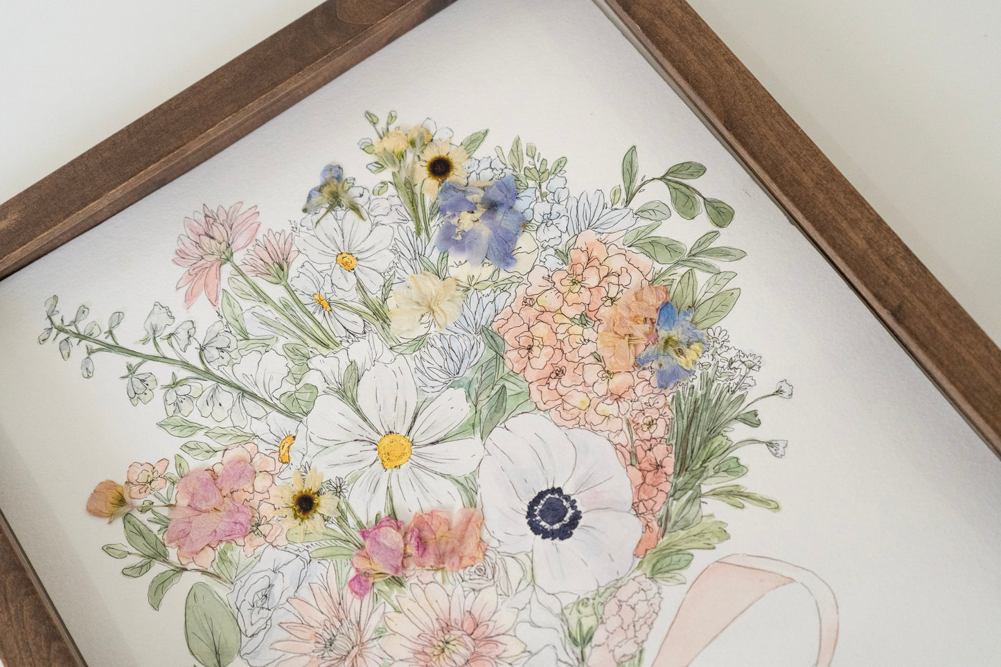 Custom Watercolor Bouquet with Pressed Flowers
