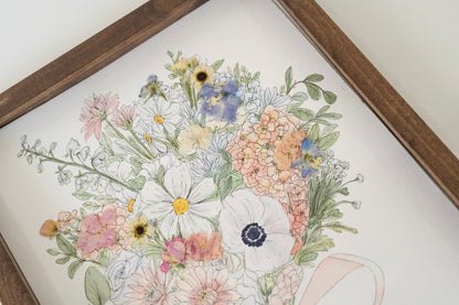 Custom Watercolor Bouquet with Pressed Flowers