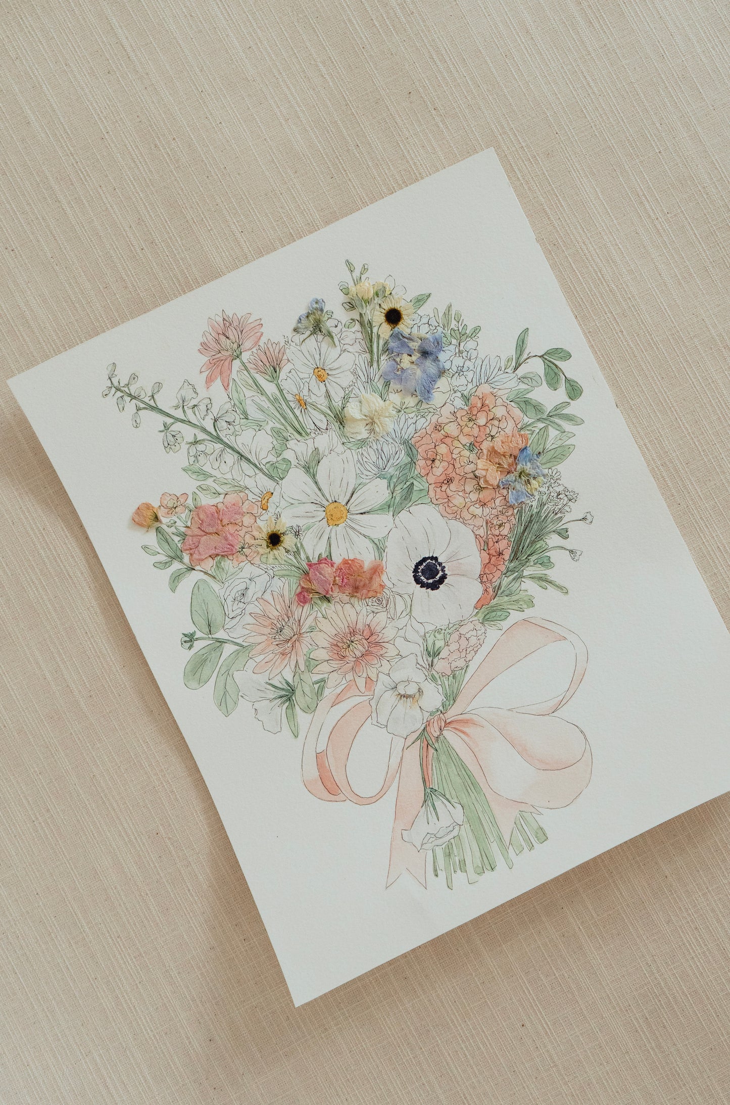 Custom Watercolor Bouquet with Pressed Flowers