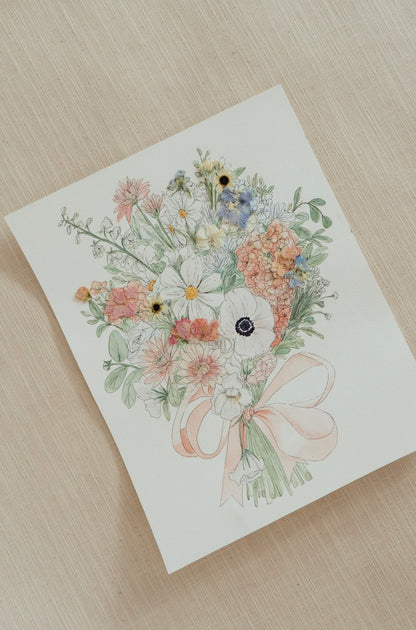 Custom Watercolor Bouquet with Pressed Flowers