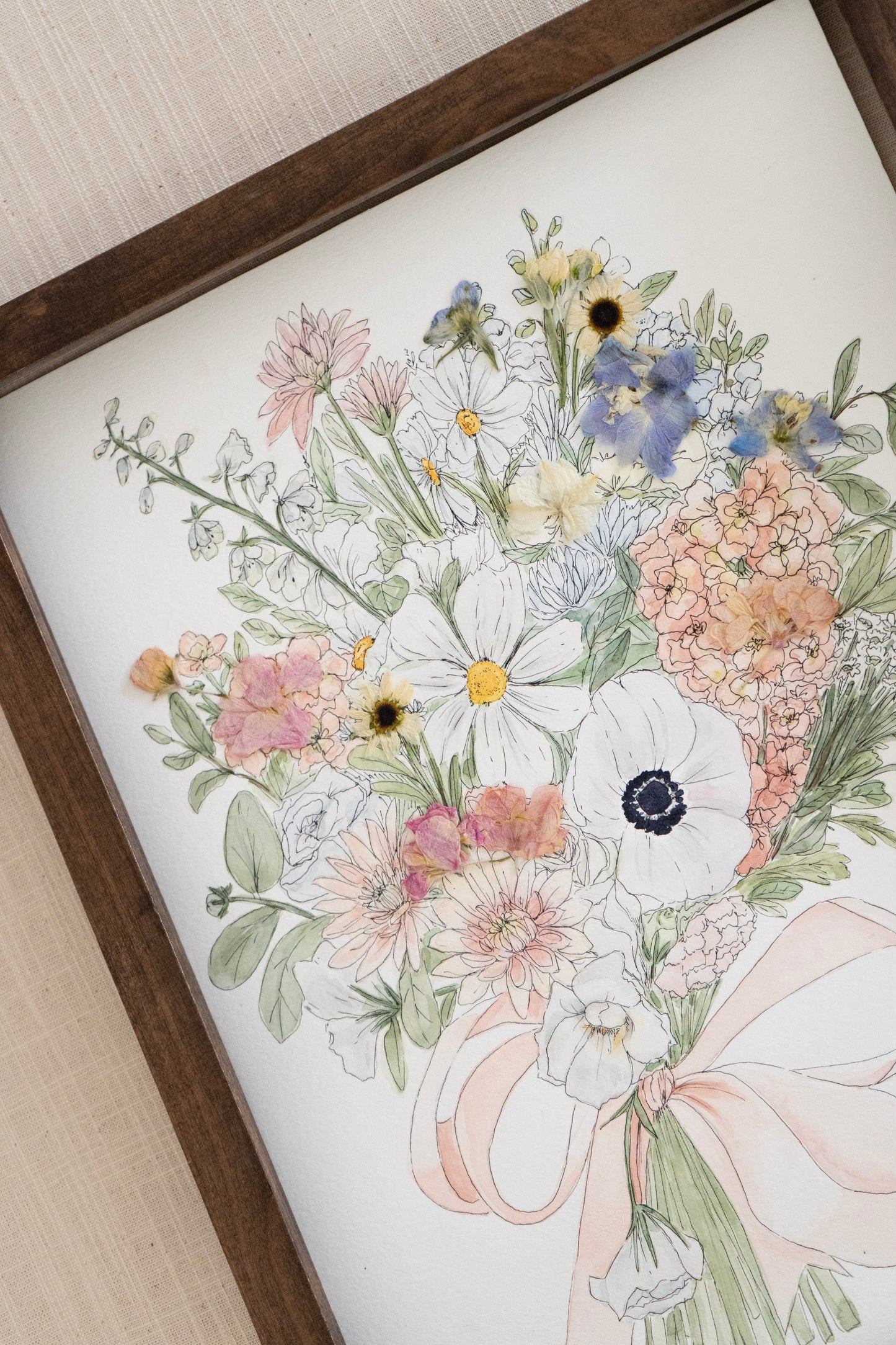 Custom Watercolor Bouquet with Pressed Flowers