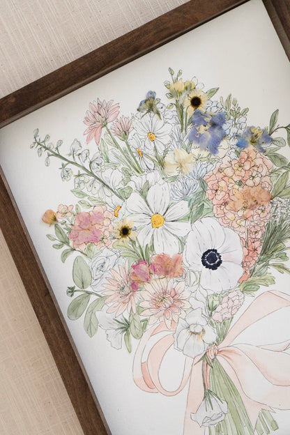 Custom Watercolor Bouquet with Pressed Flowers