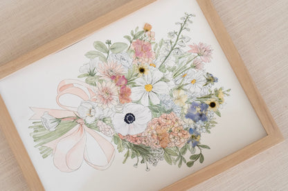 Custom Watercolor Bouquet with Pressed Flowers