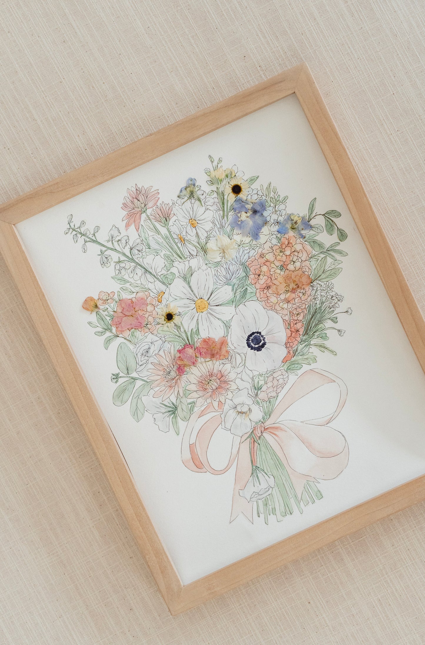 Custom Watercolor Bouquet with Pressed Flowers