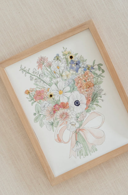 Custom Watercolor Bouquet with Pressed Flowers