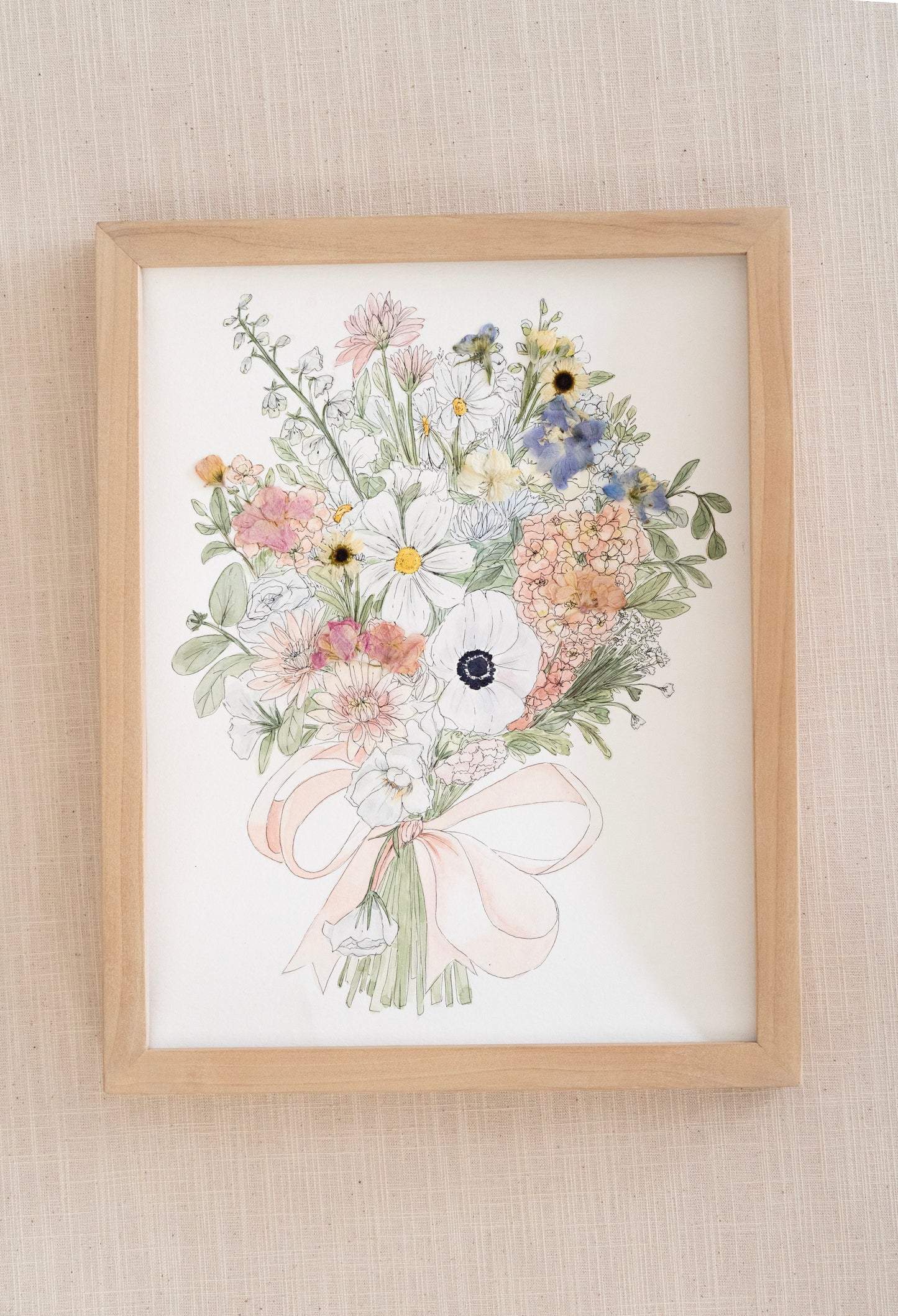 Custom Watercolor Bouquet with Pressed Flowers