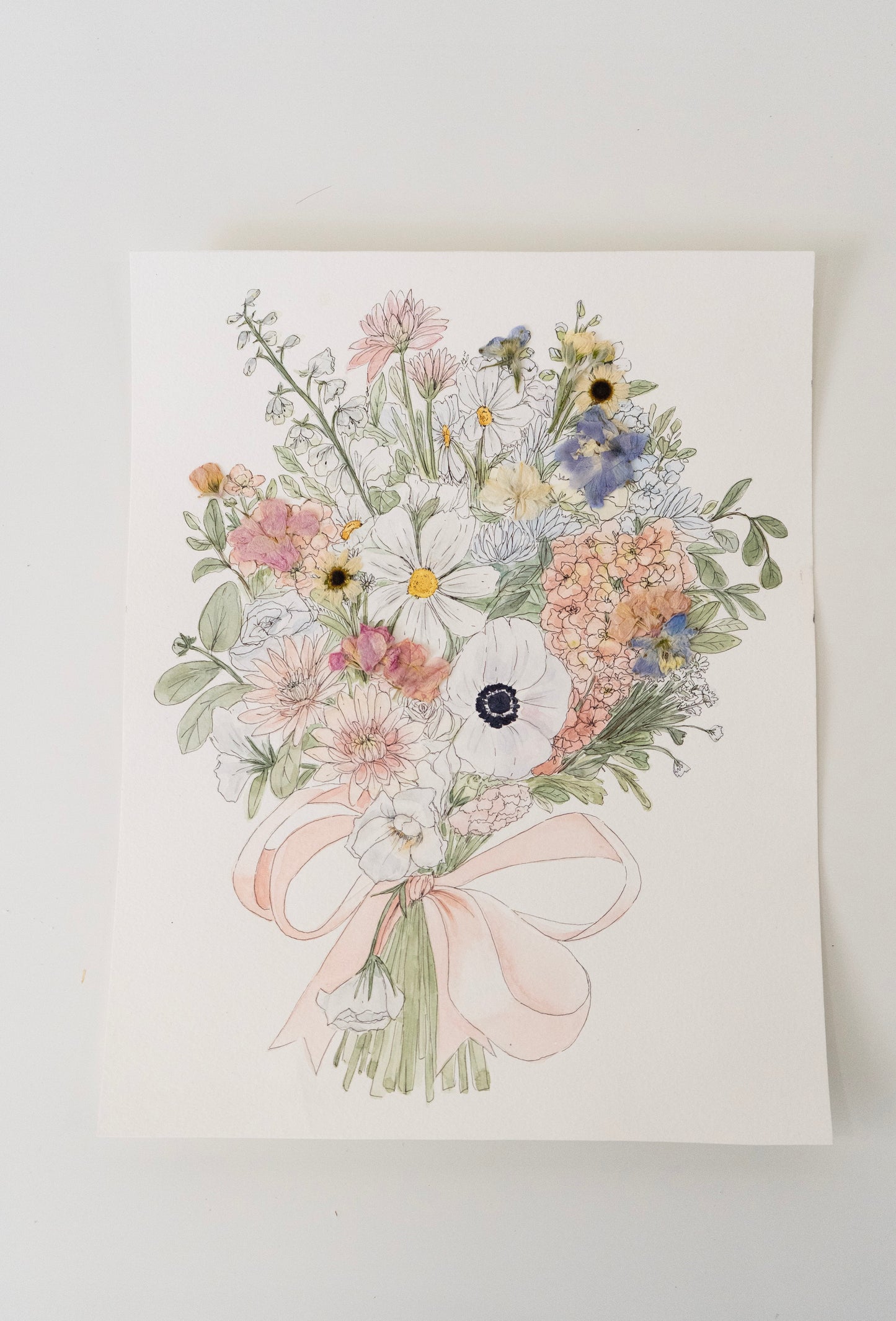 Custom Watercolor Bouquet with Pressed Flowers