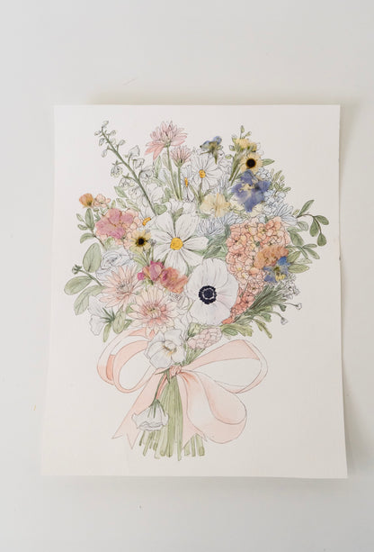 Custom Watercolor Bouquet with Pressed Flowers