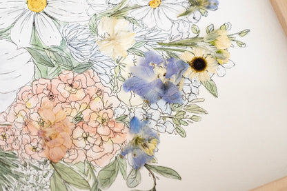 Custom Watercolor Bouquet with Pressed Flowers
