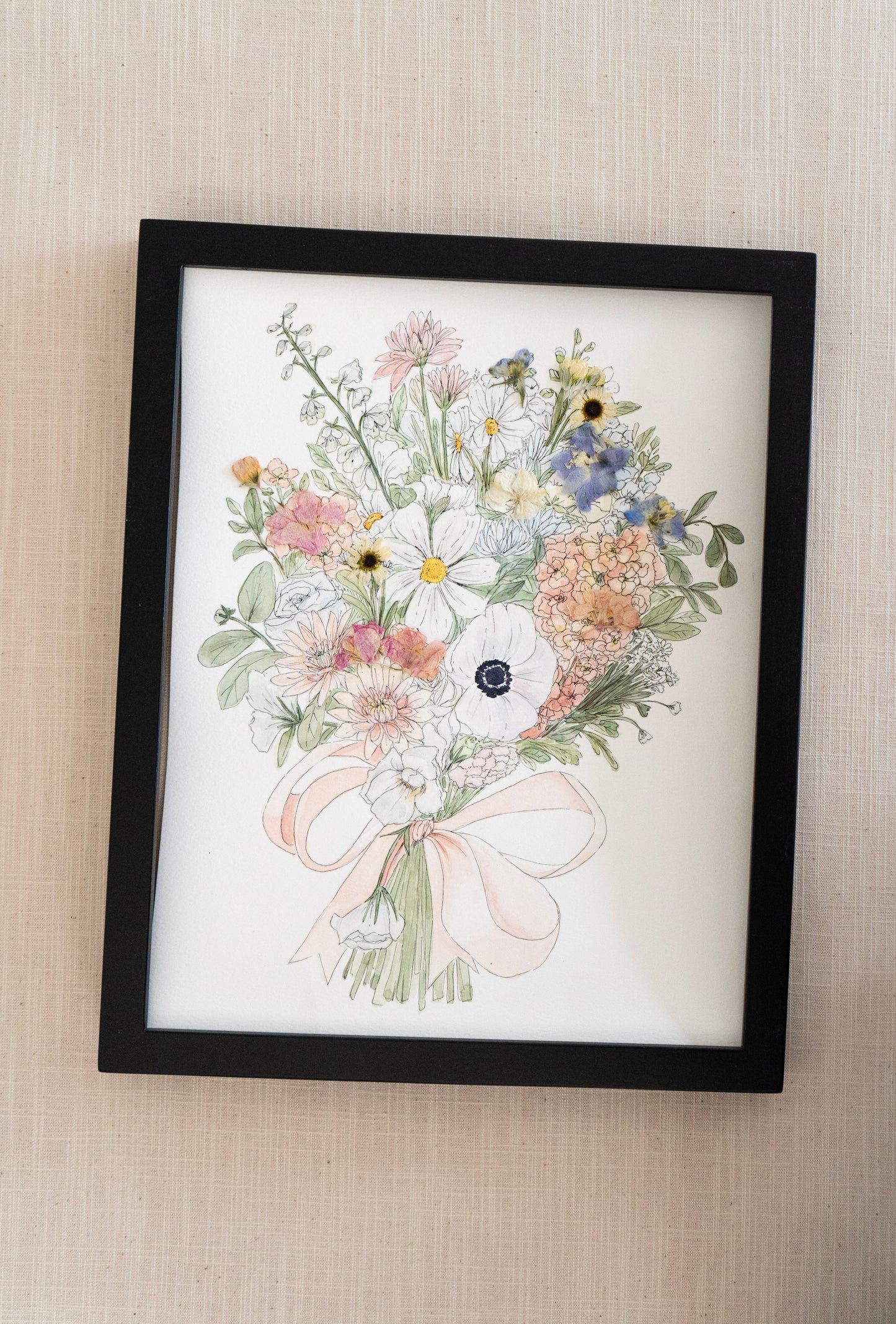 Custom Watercolor Bouquet with Pressed Flowers