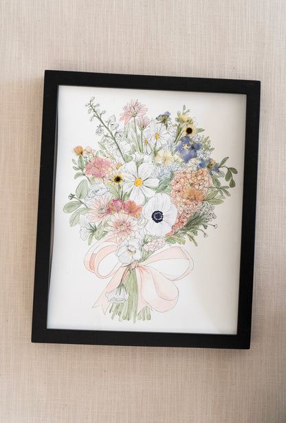 Custom Watercolor Bouquet with Pressed Flowers