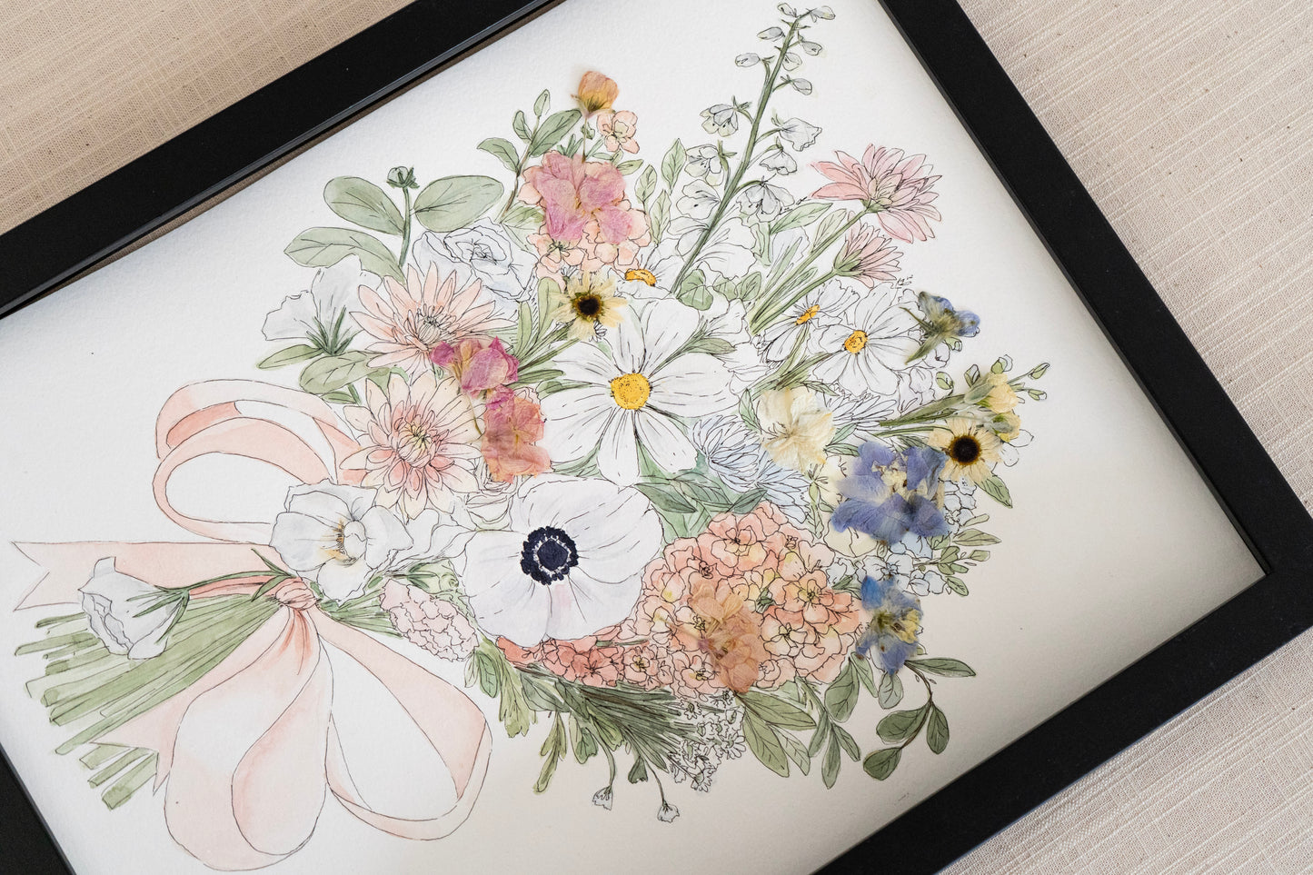 Custom Watercolor Bouquet with Pressed Flowers