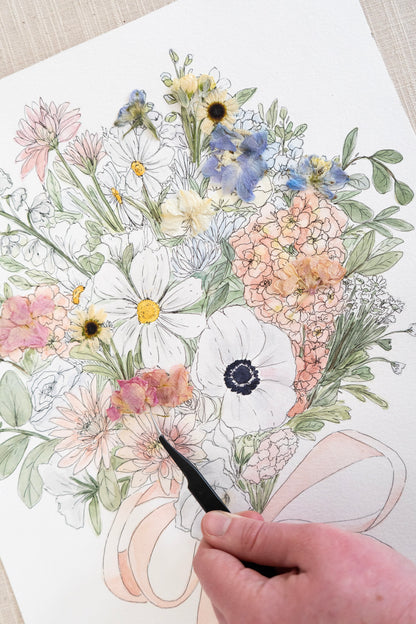 Custom Watercolor Bouquet with Pressed Flowers