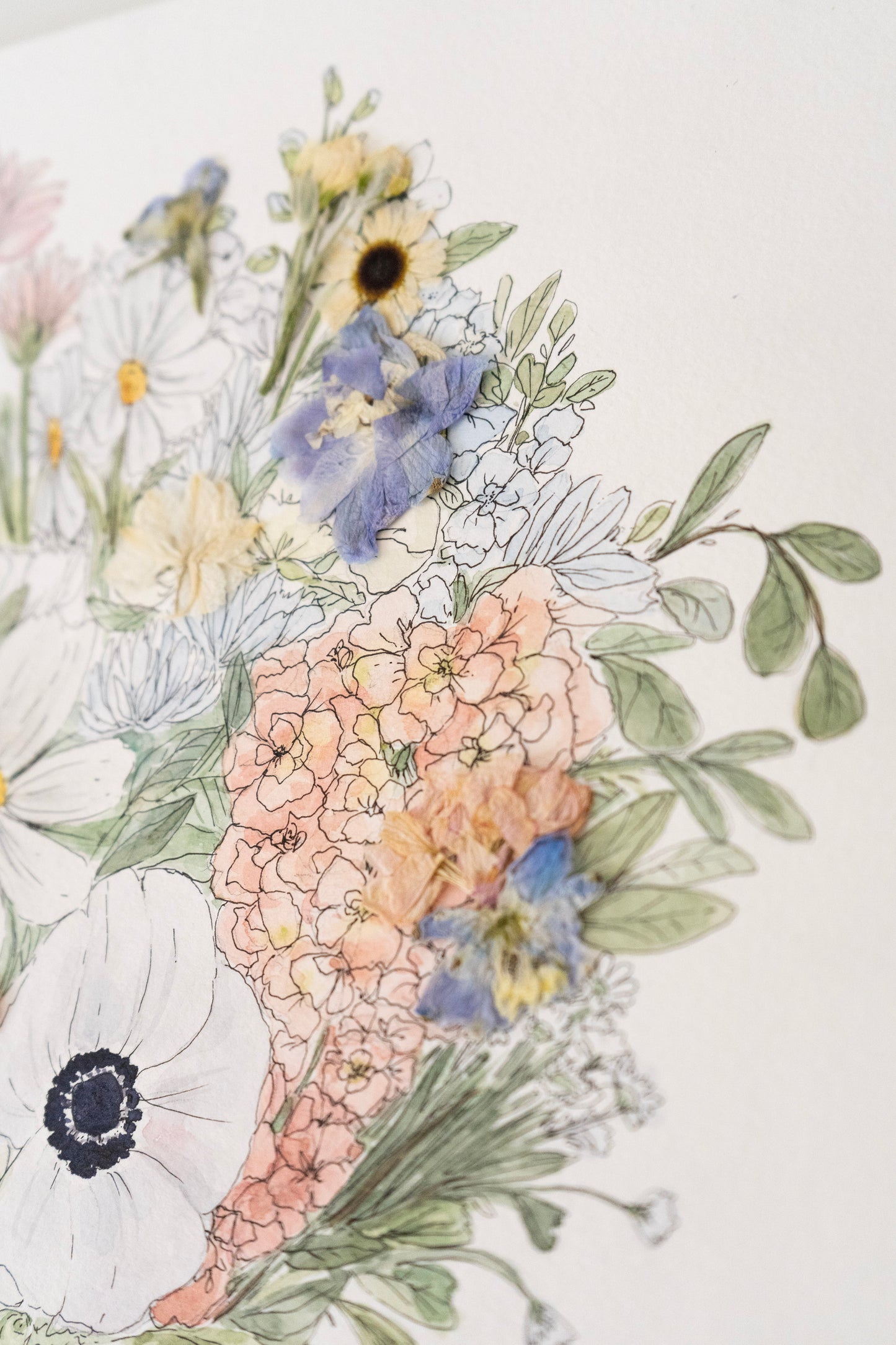 Custom Watercolor Bouquet with Pressed Flowers