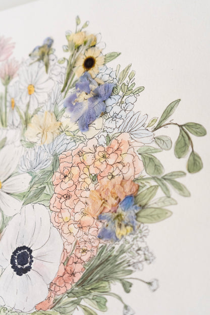 Custom Watercolor Bouquet with Pressed Flowers