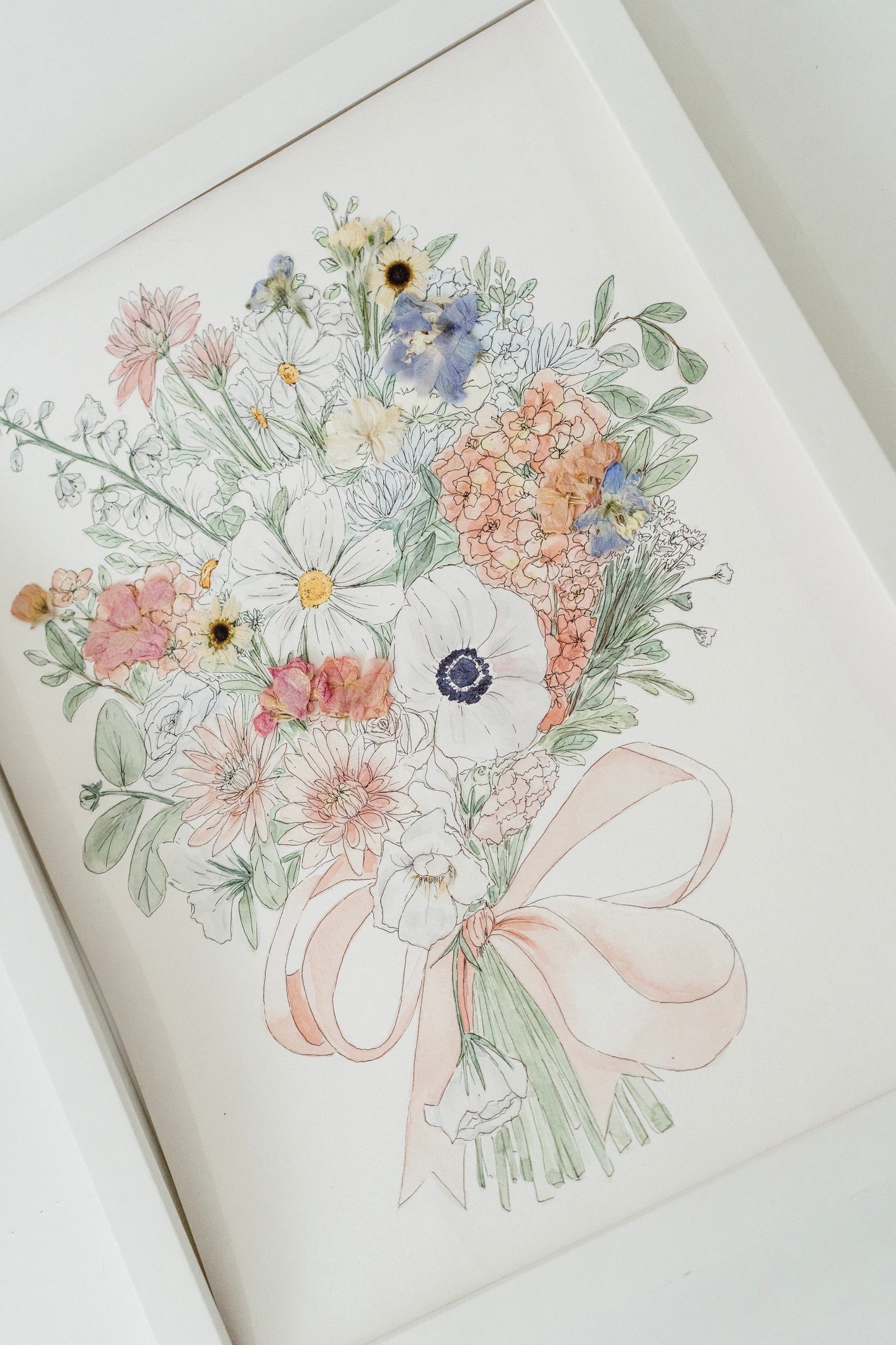 Custom Watercolor Bouquet with Pressed Flowers