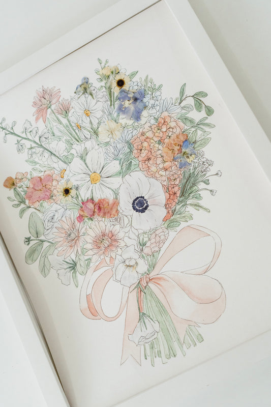 Custom Watercolor Bouquet with Pressed Flowers
