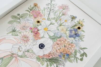 Custom Watercolor Bouquet with Pressed Flowers